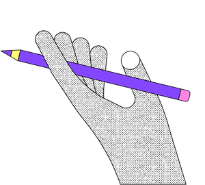 Abstract illustration of a hand holding a pencil between the fingers and thumb, offering it